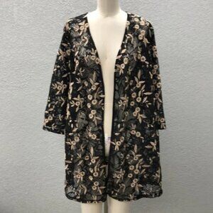 Catherines Black Tan Lace Embroidered Open Front Topper Jacket Plus Size 0X